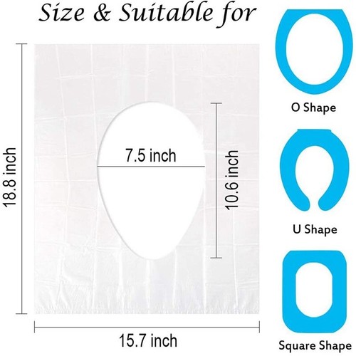 Covers Hygienic 50Pcs Biodegradable Disposable Plastic Travel Toilet Seat Cover - Picture 2 of 12