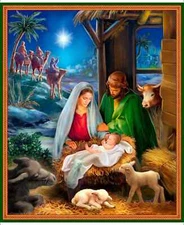 Christmas Nativity Fabric Newborn King Jesus Mary Joseph Cotton QT 36" Panel
