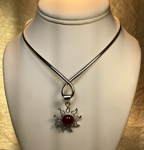 925 STERLING SILBER COLLIER HALSKETTE MIT KARNEOL SONNE ANHÄNGER EDLER SCHMUCK - Bild 7 von 10