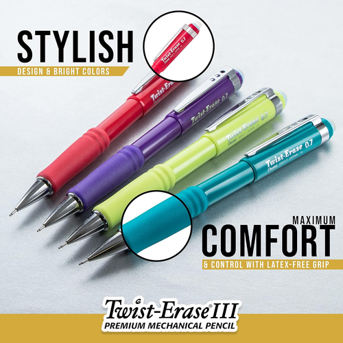 Pentel Twist-Erase III Mechanical Pencil, (0.9Mm), Blue Barrel, Box of 12 - Picture 5 of 12
