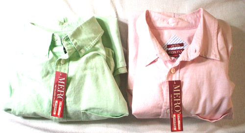 Pair (2) Men's Merona Button Front Long Sleeve Shirt Med Solid Pattern "New" - Picture 2 of 15