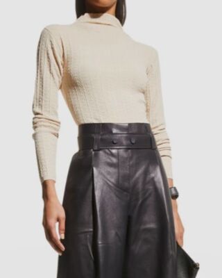 $375 Aeron Women's Beige Textured Rib-Knit High Neck Ernesto Blouse Top Size L