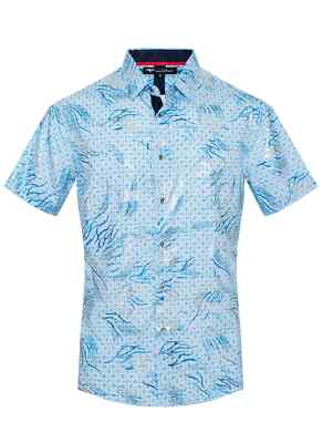 Homme Italien Mode Boutonné Manches Courtes Chemise Bleu Ciel Par