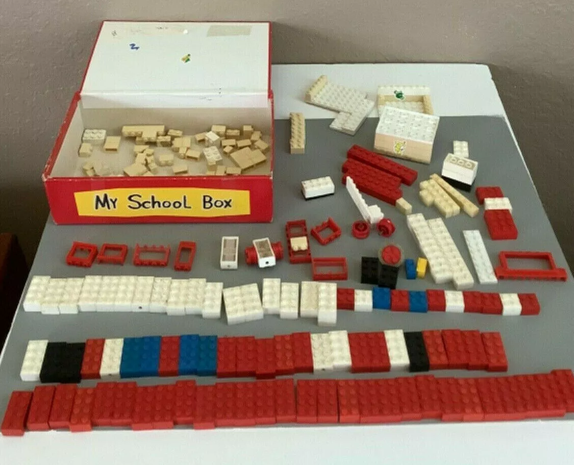 Vintage Lego Blocks Bricks Replacement Pieces and School Box Over 100 Pieces
