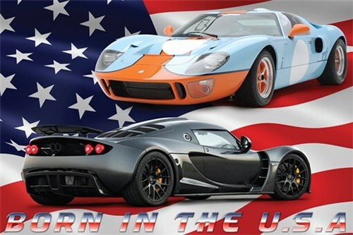 HENESSEY & SHELBY racing cars poster BORN IN THE USA sporty refined 20x30 - Picture 2 of 2