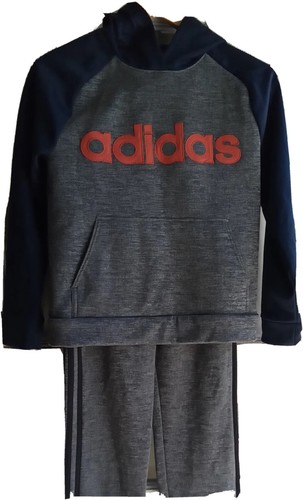 Adidas Boys'Kids Athletic Pullover Hoodie & Pants NAVY/ORANGE/Grey,S.M10-12 Used - Picture 2 of 14