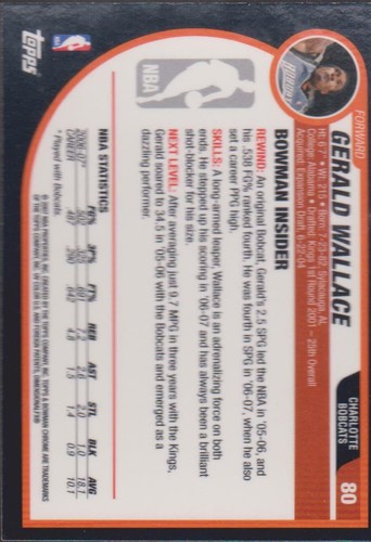 2007-08 Bowman Chrome N°80 GERARLD WALLACE - Picture 2 of 2