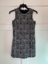 Banana Republic Black White Geometric Tweed Fringe Shift Dress Size 0 Sleeveless