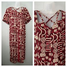 Vintage Jamie Brooke Sz 18 Red Crinkle Rayon Maxi Dress Tribal Boho 90s Lattice