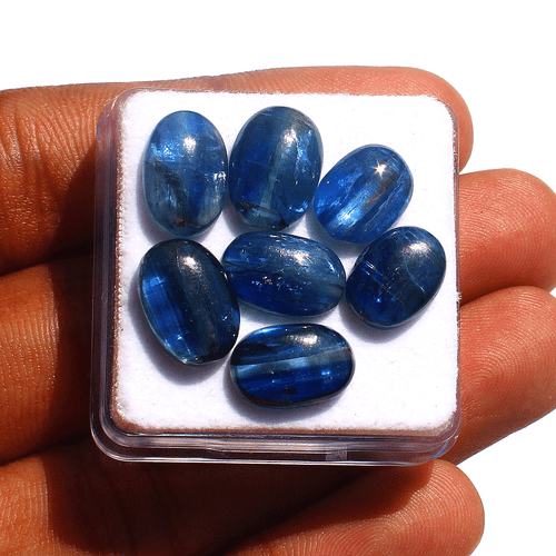 7 Pcs Natural Blue Kyanite Top Quality 10.5mm-12.6mm Oval Cabochon Gemstones Lot - Picture 7 of 15