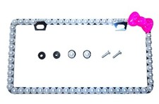 3d Giant White Pearls License Plate Frame Cover Hot Pink Bow Kitty Bling