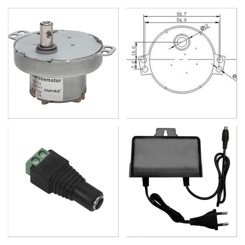 12V Motor Langsamläufer Elektromotor Drehteller Getriebemotor Stecker Netzteil - Bild 3 von 4