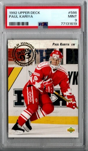 1992 UPPER DECK #586 PAUL KARIYA RC SWEDEN MIGHTY DUCKS PSA MINT 9