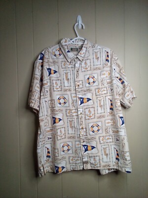 GPS Button Down Shirt XL Short Sleeve Nautical Boating