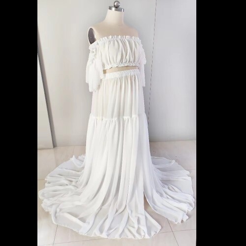 Maternity DressPhotoshoot Pregnancy Off Shoulder Ruffled Semi Chiffon Long Dress - Bild 21 von 28