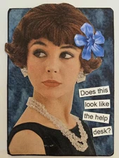 Mixed Media Collage Art Card ACEO ATC Snarky Women Does This Look Like Help Desk
