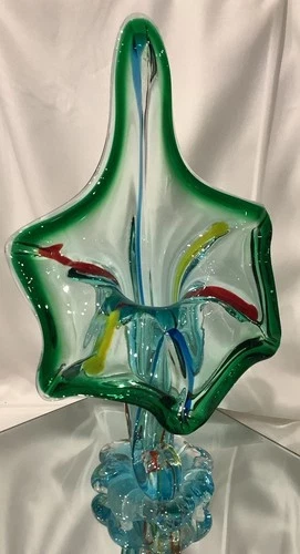 MCM Murano Art Glass Jack In The Pulpit Cornucopia Vase 14.25" Tall