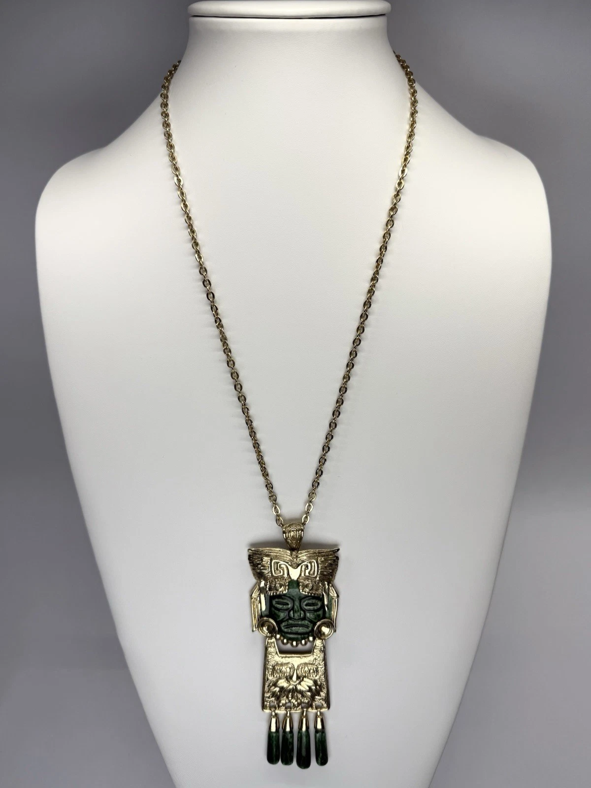 SALVADOR TERAN Marbel Mexico Ceramic Mask Bead Vintage Necklace Jewelry 34” N153