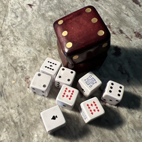 Vintage Genuine Leather Dice Case from Italy with Poker Dices.