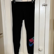 Nike Women's Black Leggings with Pink and Blue Logo