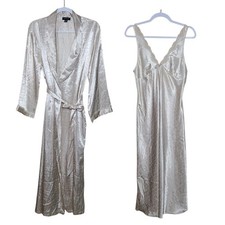 Vtg Ivory Lace Babydoll Maxi Slip Gown Set M Chemise Quiet Lux Coquette Bridal