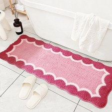 17"x47" Cute Scalloped Rose Pink Bathroom Rug Non Slip Washable Bath Mat