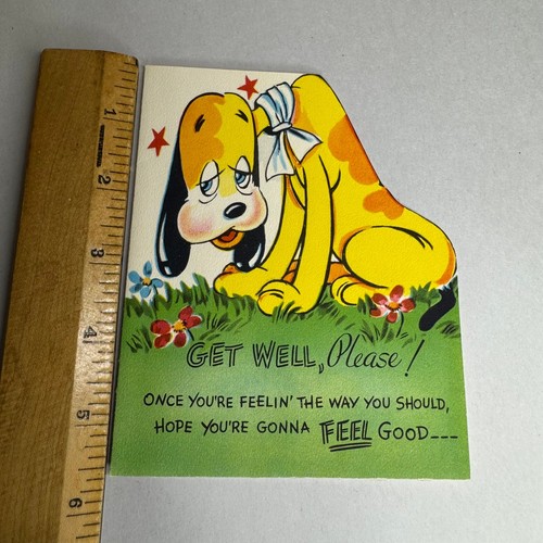 Vintage Sangamon Get Well Please Greeting Card 1950's Sad Dog Puppy 5-1515 USA