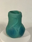 Vintage Van Briggle Ming Turquois Onion Bulb w/ Darker Blue Leaves 4.75" Vase