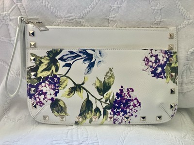 NWOT White House Black Market Studded Clutch Wristlet Purple, Pink Hydrangeas