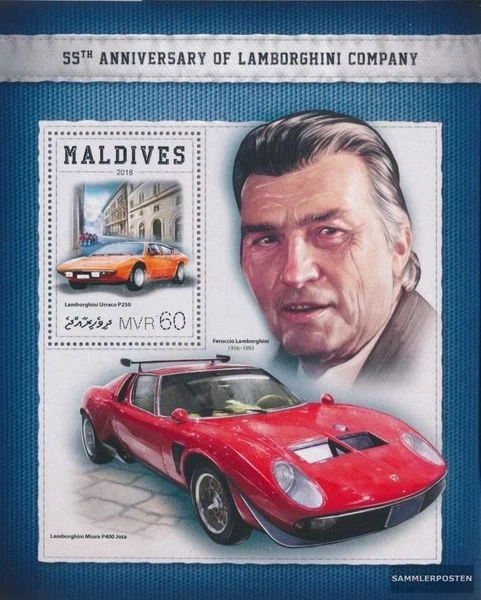 Briefmarken Malediven 2018 Mi Block 1174 (kompl. Ausgabe) postfrisch Lamborghini - Bild 1 von 1