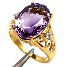 925 Silver 10 x 15 MM. Purple Amethyst 8ct Zircon Birthstone Ring Size 6