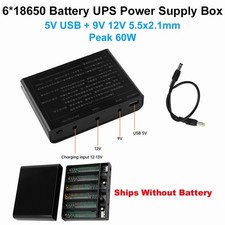 DIY 6x18650 Battery UPS Power Supply Box with 5V USB, 9V 12V Outputs Battery