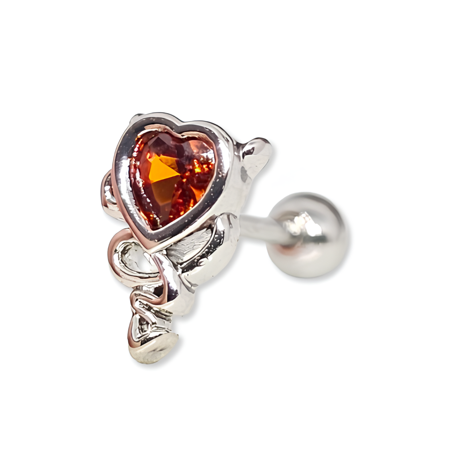 Red Horny Devil Heart Piercing Red CZ Labret 316L Steel Tragus Helix Jewellery