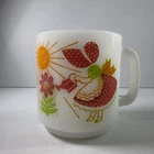 Vintage Milk Glass Coffee Mug Glasbake "Everything Grows With Love" Girl Flowers