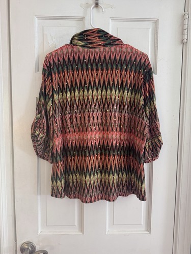 Cathy Daniels Women's Top Sz XL Diamond Pattern Retro Sequin Stretchy Blouse - Picture 6 of 10