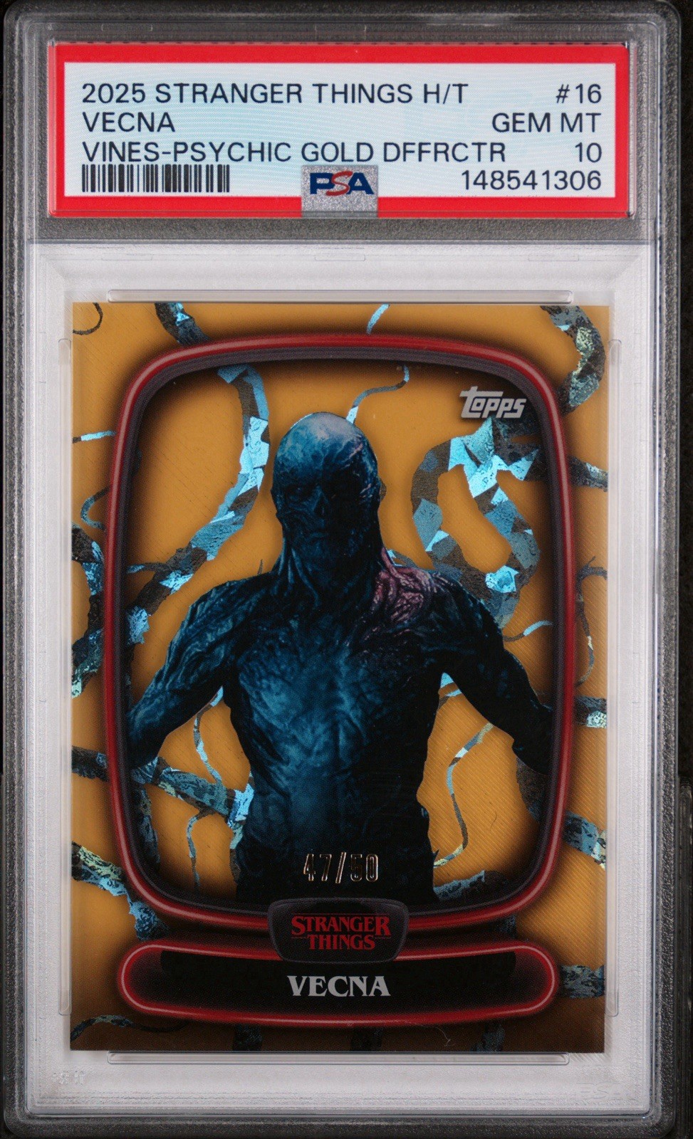 2025 TOPPS STRANGER THINGS HIGH TEK #16 VECNA Vines Psychic Gold 47/50 PSA 10