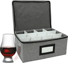 HURZMORO Storage Box for Whisky Glass,12 Whiskey 12 compartments, Dark Grey 