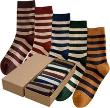 5 Pairs of Retro Striped Socks Cute Crew for One Size, Set 1
