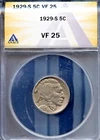 1929-S 5C Indian Head Buffalo Nickel VF-25 ANACS # 7644879+ Bonus
