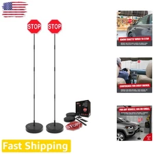 Garage Stop Sign Parking Aid 2 Pack - Bright LED, Spring Pole, Metal Base