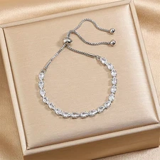 Shiny Crystal Adjustable Bracelet for Women Fashion Trendy Leaf Silver Color Wed