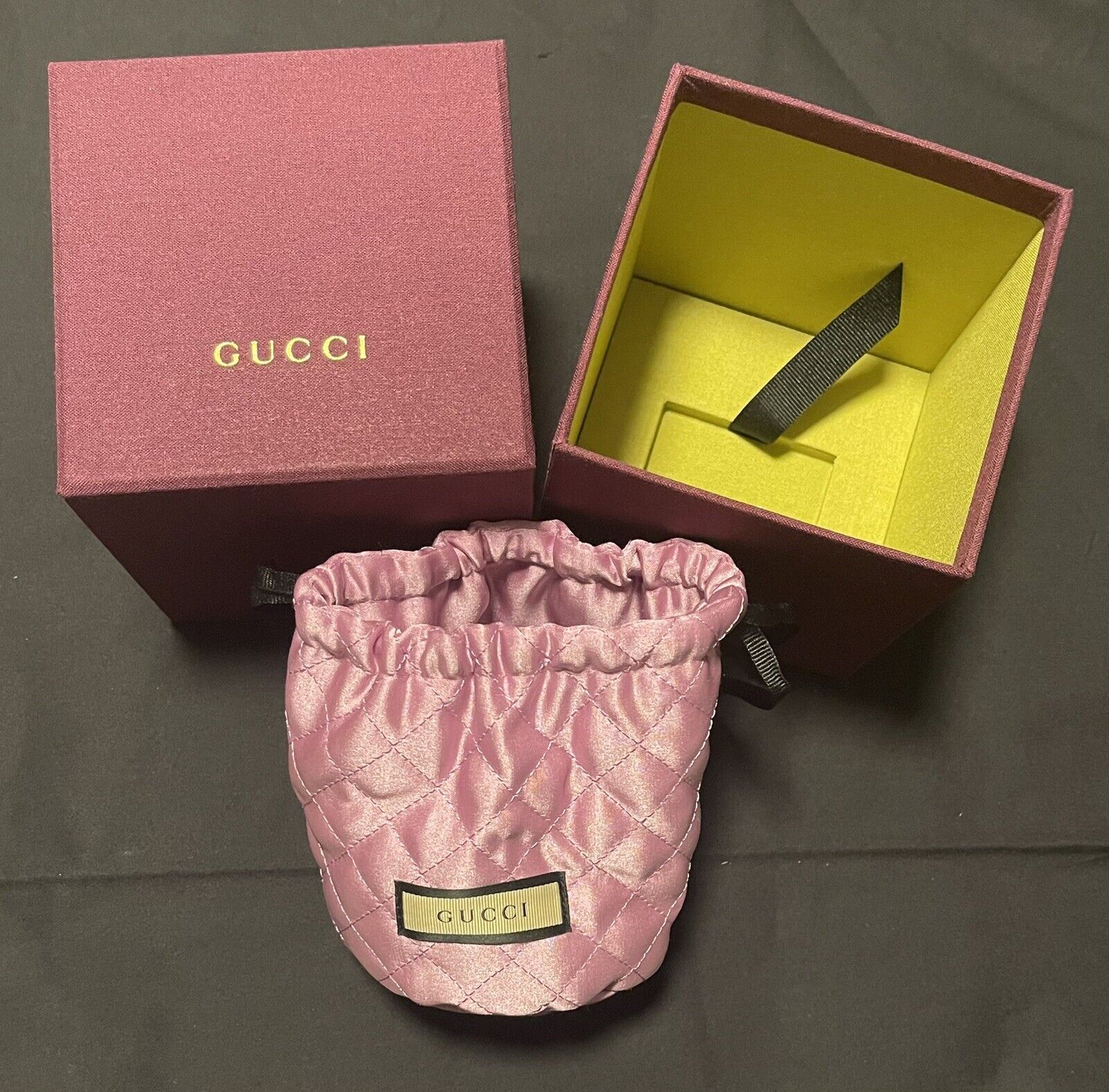 Gucci Limited Edition Jewelry Pouch And Box Set Fabric Covered Box & Satin  Pouch