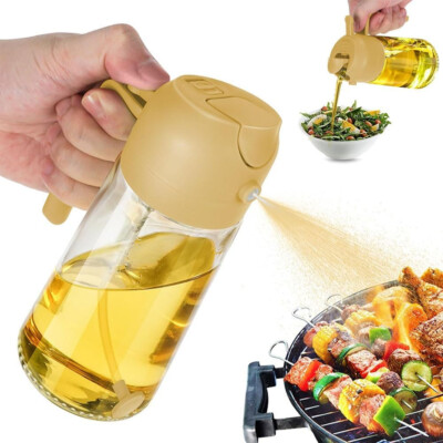 16oz Olive Oil Dispenser Bottle 2 in 1 Sprayer Pourer Glass for Kitchen Cooking
