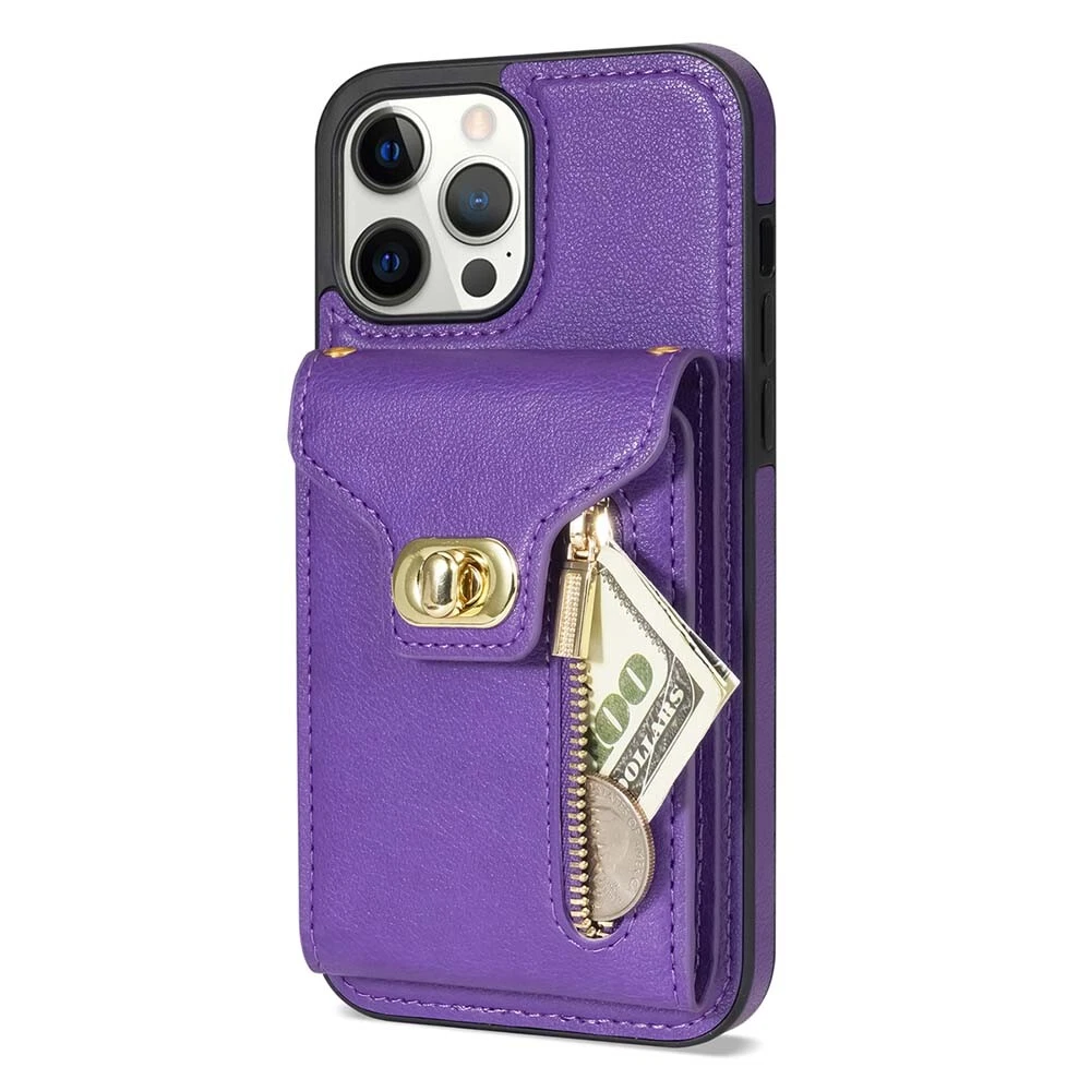 Leather Phone Wallet Case for iPhone 15 Pro Max 14 13 12 with Crossbody Strap