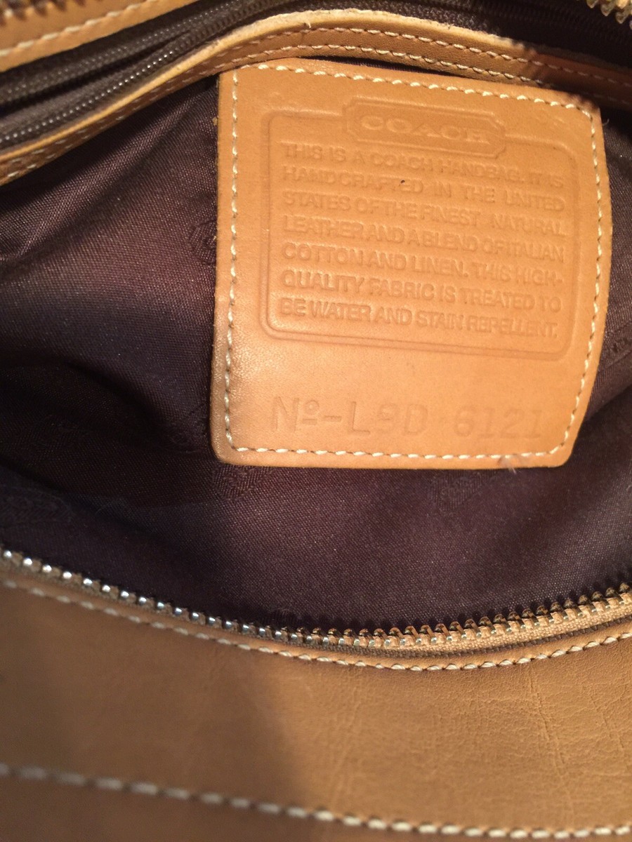 SMALL COACH SATCHEL TOTE HANDBAG CANVAS BROWN LEATHER TRIM