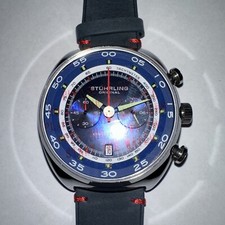 Stuhrling 1000 02 Quartz Chronograph Tachymeter Blue Leather Strap Mens Watch