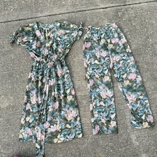 VTG 60s 70s Mod Floral Shift Dress Pants Set Retro Handmade Bottom Sz 8 Tunic