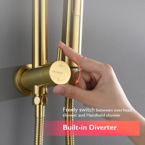 Decaura 9'' Rain Shower Head Set Brushed Gold Brass Gooseneck Shower Rail Combo - Picture 6 of 10