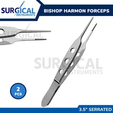2 Pcs Bishop Harmon Forceps Serrated Surgical Eye Instruments German Grade
