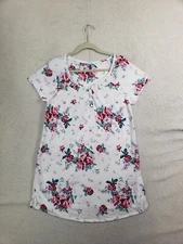 Croft Barrow Women Robe Small White Floral Print Poly B Short Sleeve Sleepwear